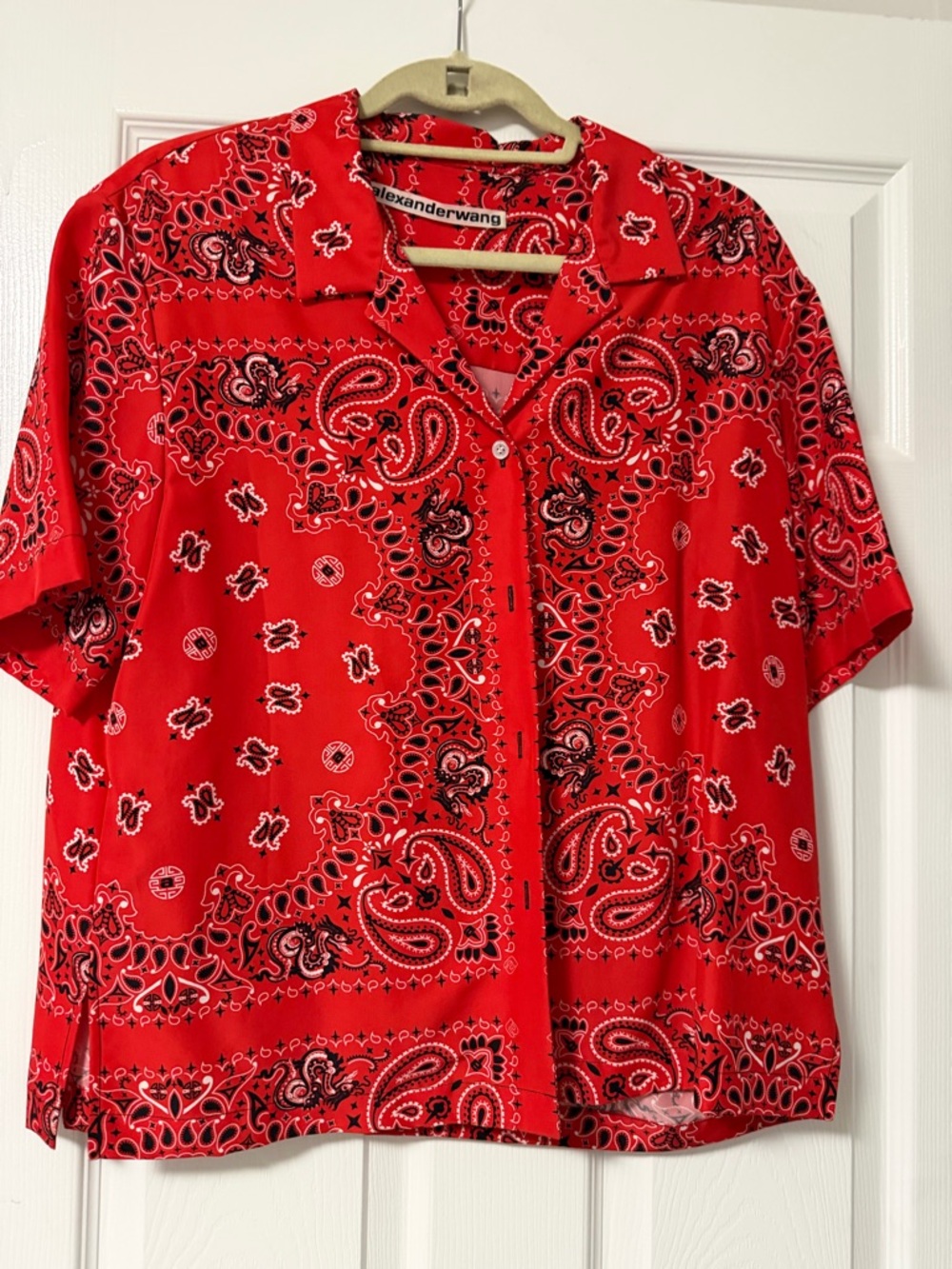 Alexander Wang Red Paisley Button-Up Silk Shirt